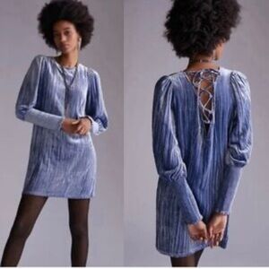 Anthropologie Slate Velvet Bishop Sleeve Shift Mini Tunic Dress Size 2